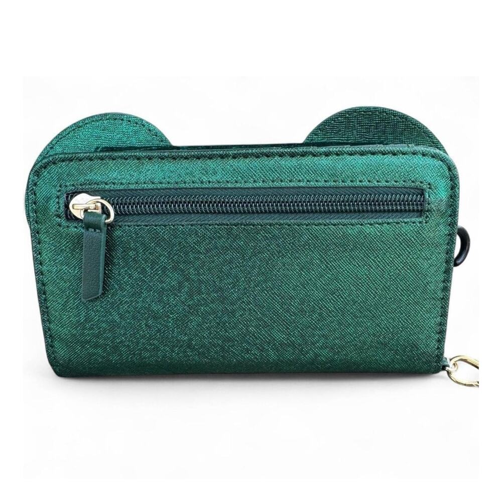 Disney Minnie Mouse Metallic Green Wallet Wristlet NWT 3D Ears Velvet Bow - Picture 2 of 6
